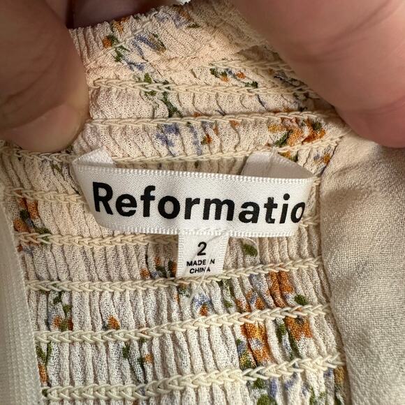 Reformation Midi Dress Yellow Floral Sweetheart Neckline Cap Sleeve - Picture 2 of 8